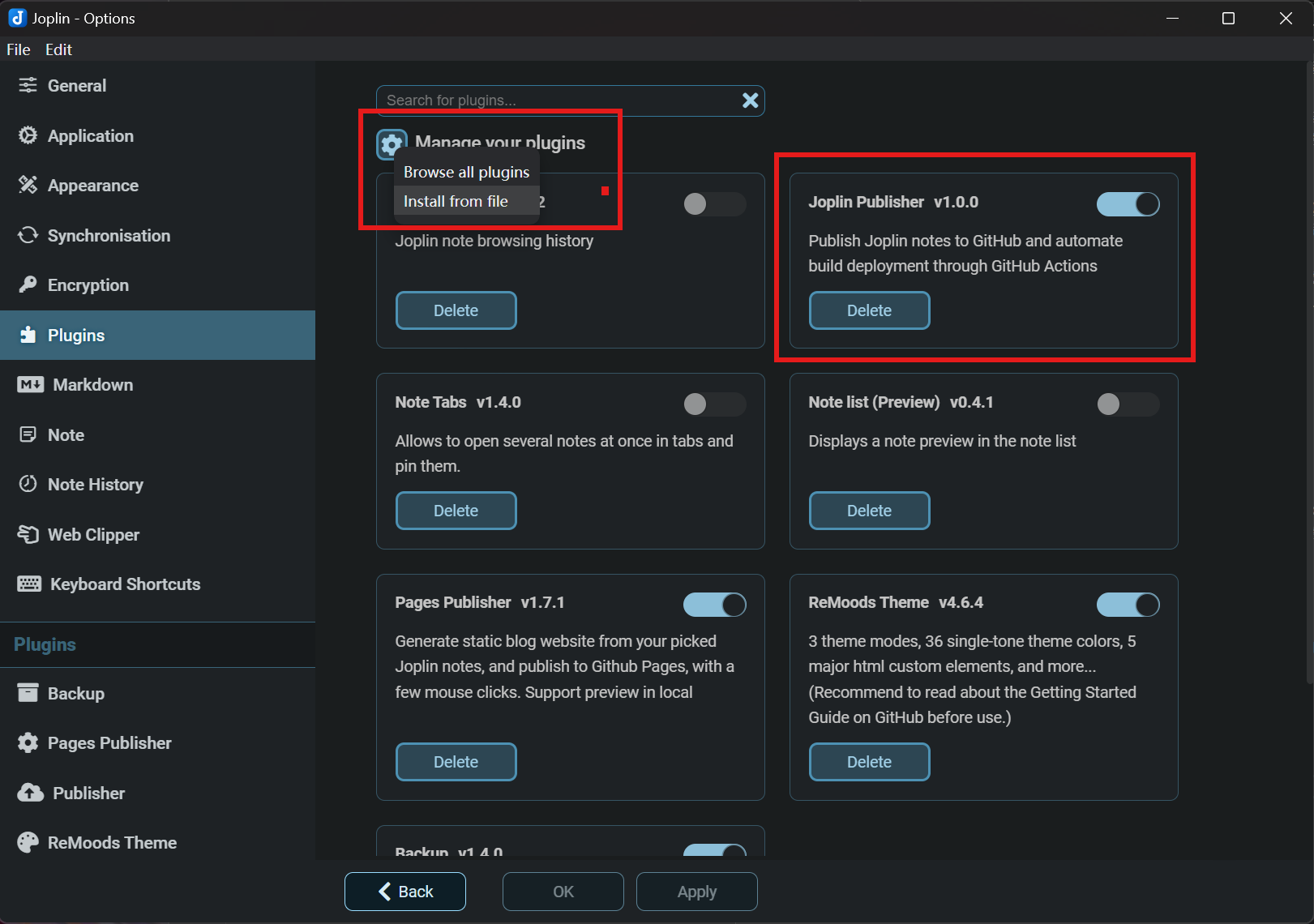 Selecting to Install the Plugin from a Local File